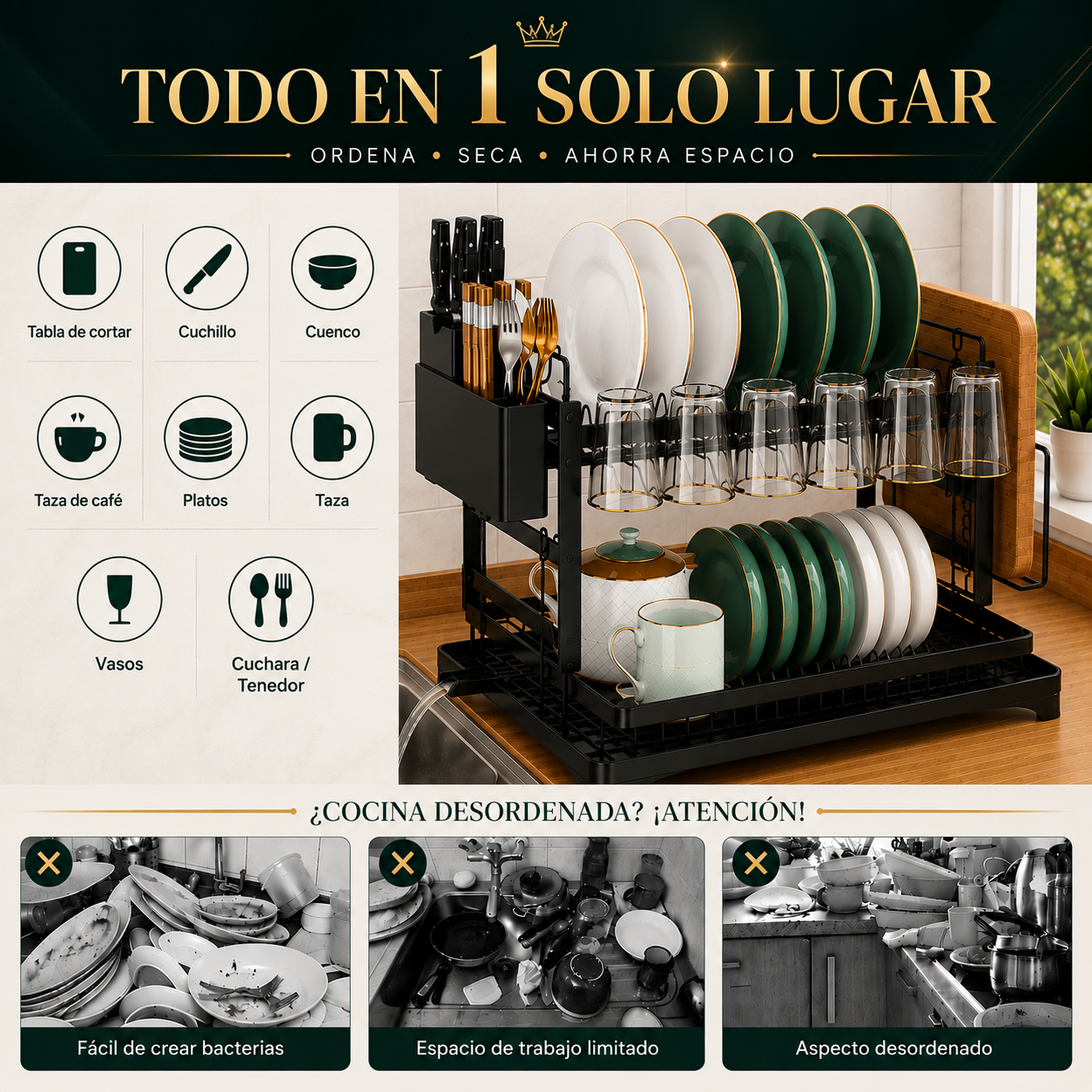 Escurridor de Platos con Drenaje Automático
