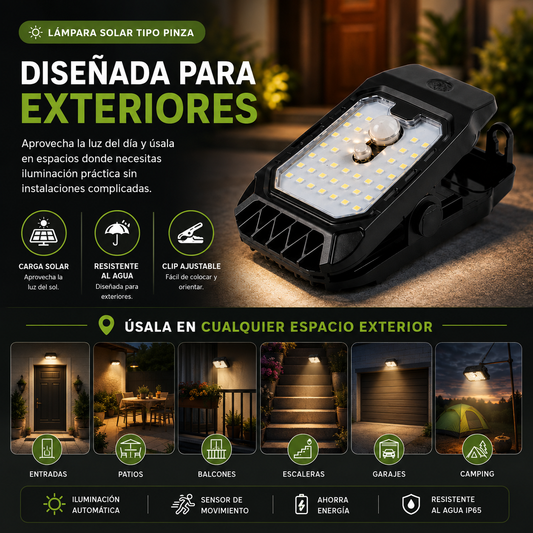 Lámpara Solar tipo pinza con Sensor de Movimiento